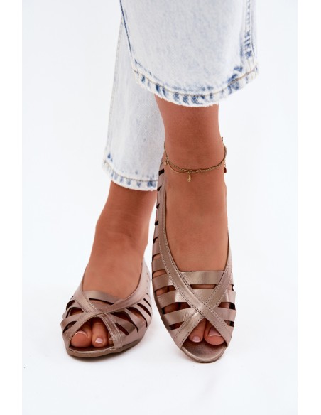 Leather Openwork Ballerinas Maciejka P7540-25 Gold