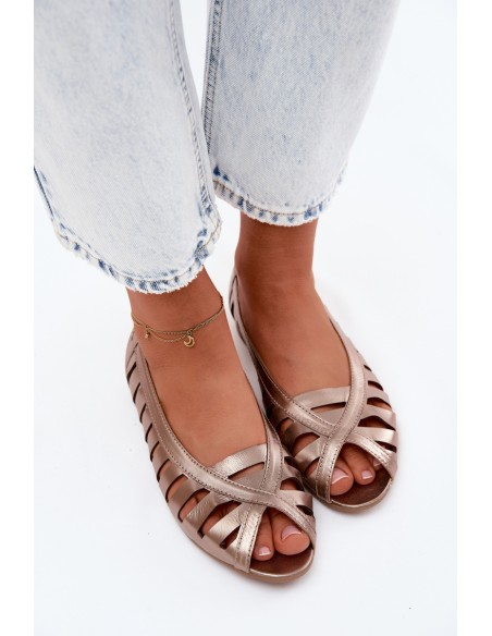 Leather Openwork Ballerinas Maciejka P7540-25 Gold
