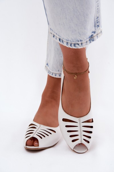 Maciejka P7541-11 White Openwork Leather Ballerinas
