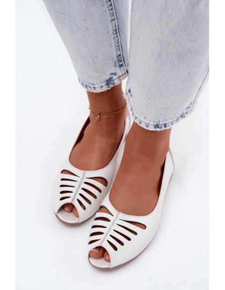 Maciejka P7541-11 White Openwork Leather Ballerinas