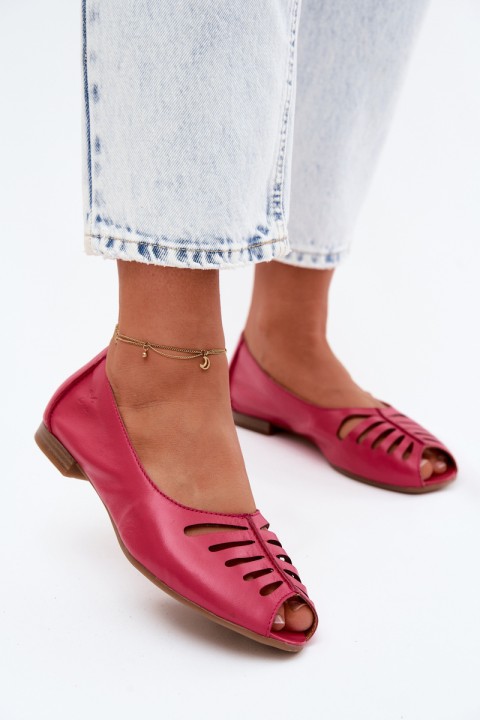 Openwork Ballerinas Made of Natural Leather Maciejka P7541-15 Fuchsia