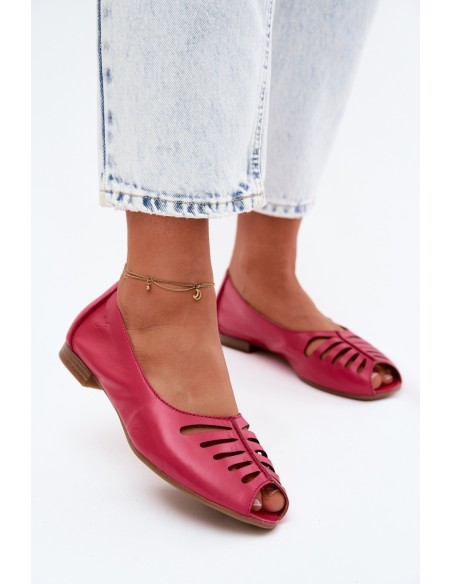 Openwork Ballerinas Made of Natural Leather Maciejka P7541-15 Fuchsia