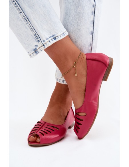 Openwork Ballerinas Made of Natural Leather Maciejka P7541-15 Fuchsia
