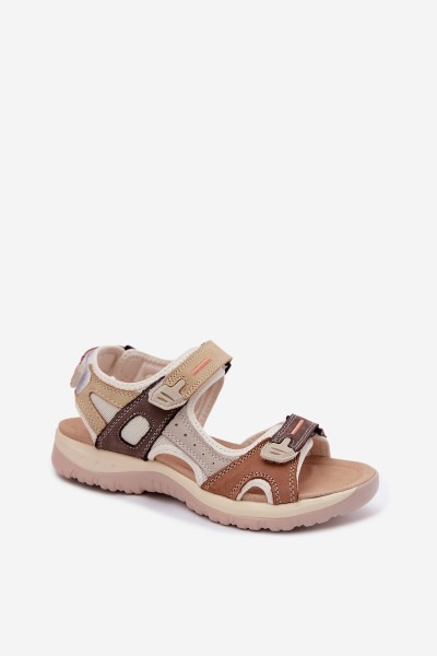 Leather Women's Sandals In Sporty Style Camel Averine 2