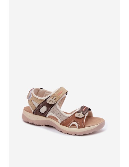 Leather Women's Sandals In Sporty Style Camel Averine