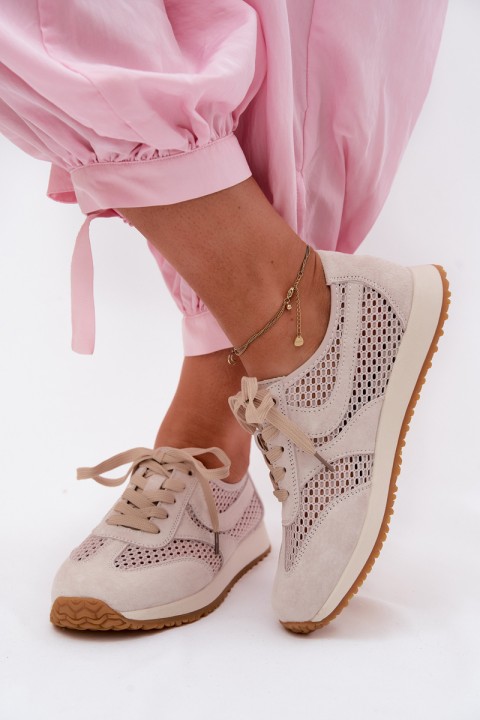 Women's Mesh Sneakers Light Beige Suede Gelina