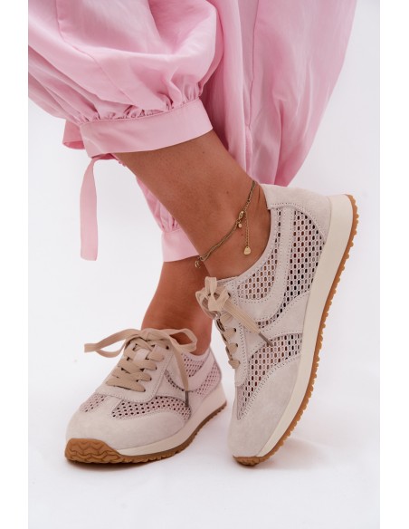 Women's Mesh Sneakers Light Beige Suede Gelina