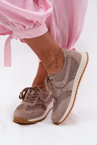 Women's Mesh Sneakers Dark Beige Suede Gelina