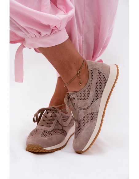 Women's Mesh Sneakers Dark Beige Suede Gelina
