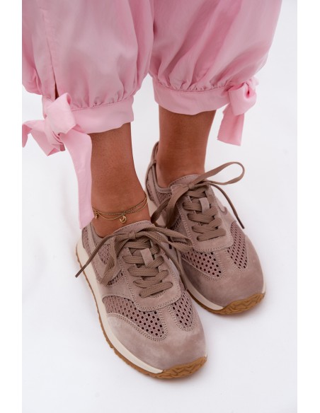 Women's Mesh Sneakers Dark Beige Suede Gelina