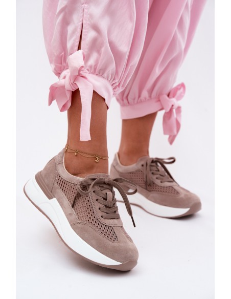 Leather Suede Platform Sneakers Dark Beige Norisa