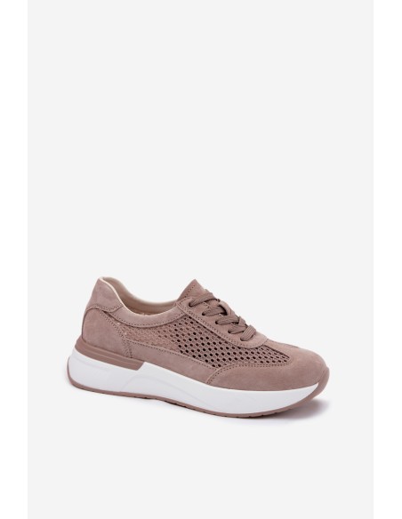 Leather Suede Platform Sneakers Dark Beige Norisa