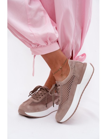 Leather Suede Platform Sneakers Dark Beige Norisa