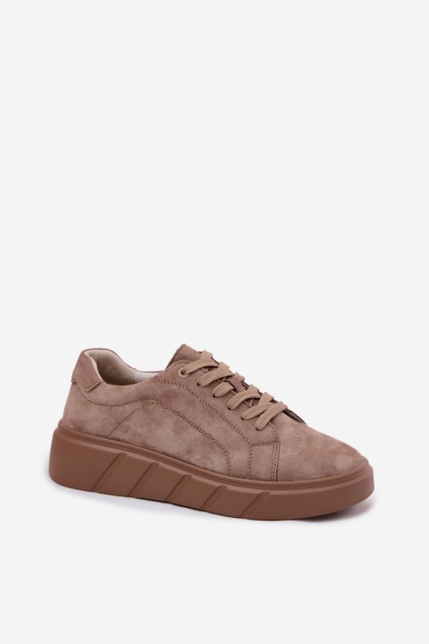 Leather Suede Women's Platform Sneakers Dark Beige Danida
