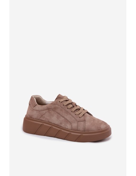 Leather Suede Women's Platform Sneakers Dark Beige Danida
