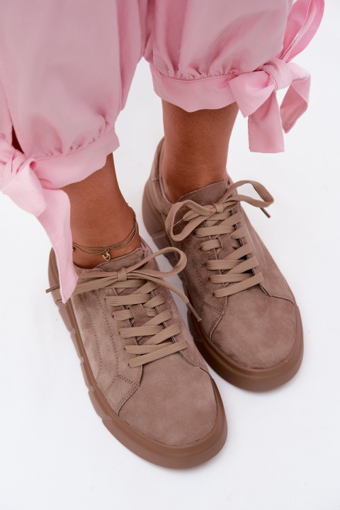 Leather Suede Women's Platform Sneakers Dark Beige Danida