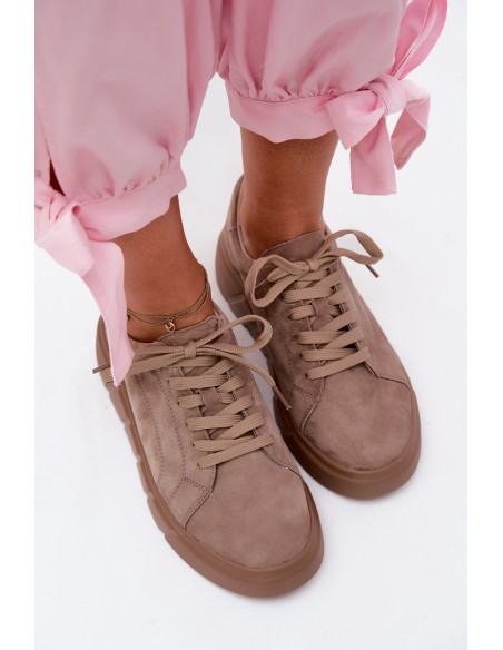 Leather Suede Women's Platform Sneakers Dark Beige Danida
