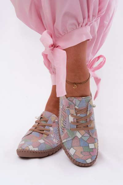 Patterned Openwork Women's Shoes Made of Natural Suede Multicolor Belessa