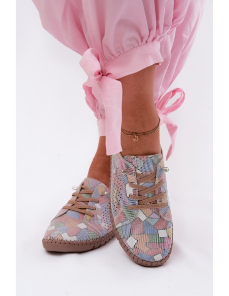 Patterned Openwork Women's Shoes Made of Natural Suede Multicolor Belessa