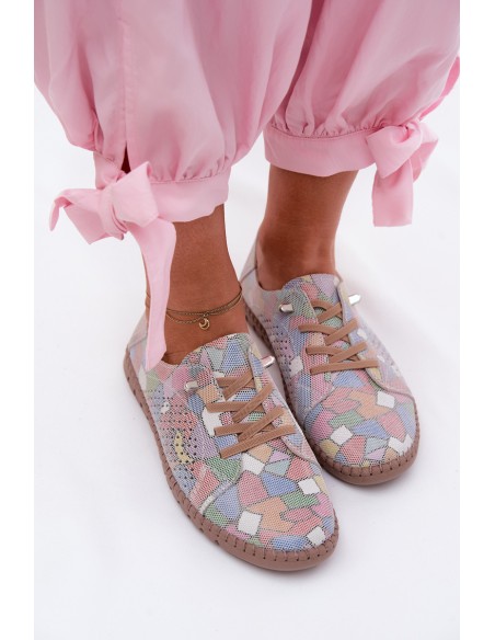 Patterned Openwork Women's Shoes Made of Natural Suede Multicolor Belessa