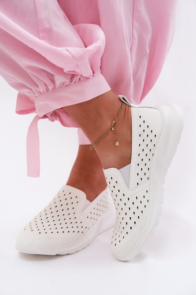 Women's Slip-On Mesh Shoes From Faux Leather White Geressa