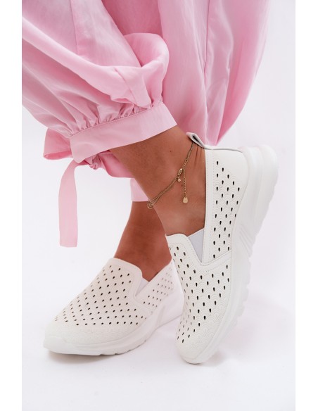 Women's Slip-On Mesh Shoes From Faux Leather White Geressa