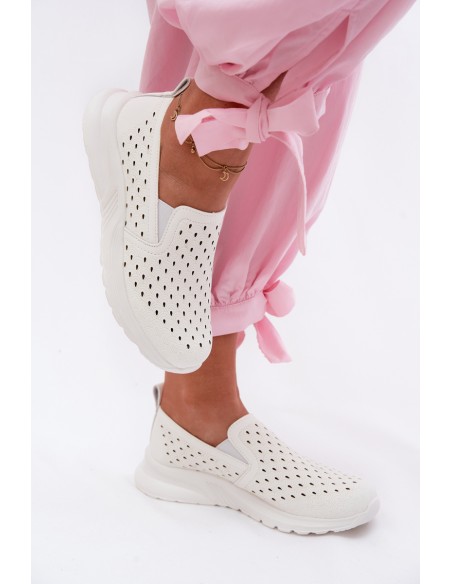 Women's Slip-On Mesh Shoes From Faux Leather White Geressa