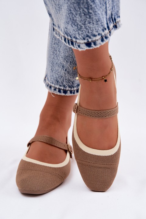 Women's Flat Mesh Material Light Brown Zelisa Ballerinas