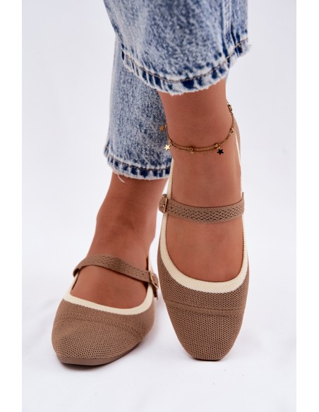 Women's Flat Mesh Material Light Brown Zelisa Ballerinas