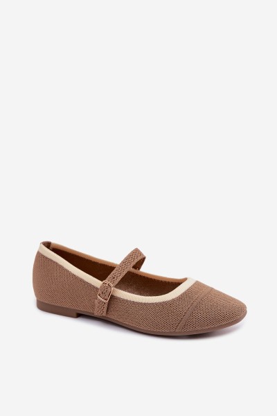 Women's Flat Mesh Material Light Brown Zelisa Ballerinas 2
