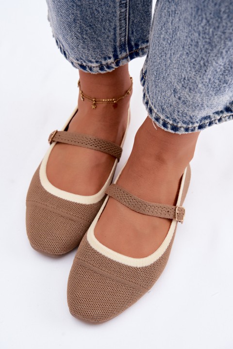 Women's Flat Mesh Material Light Brown Zelisa Ballerinas