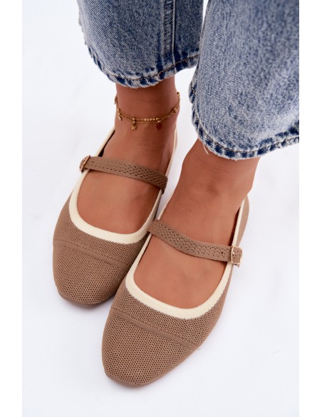 Women's Flat Mesh Material Light Brown Zelisa Ballerinas