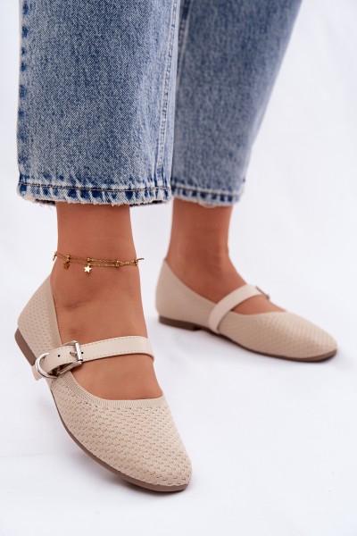 Fabric Ballerinas with Strap and Buckle Beige Jelisa