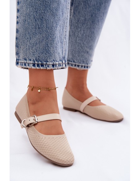 Fabric Ballerinas with Strap and Buckle Beige Jelisa