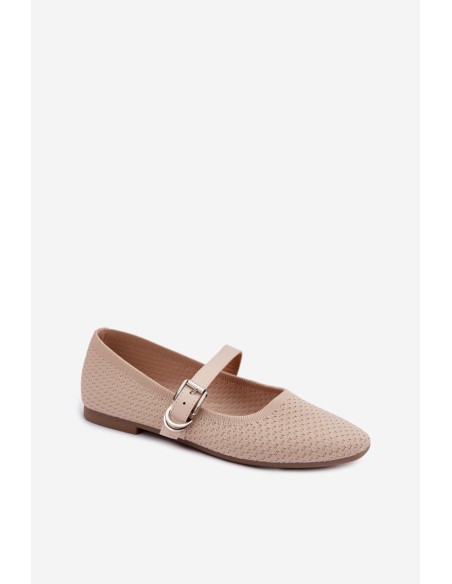 Fabric Ballerinas with Strap and Buckle Beige Jelisa