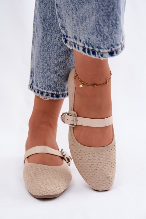 Fabric Ballerinas with Strap and Buckle Beige Jelisa