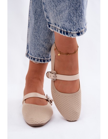 Fabric Ballerinas with Strap and Buckle Beige Jelisa