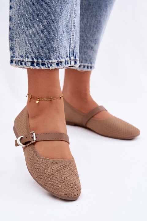 Material Ballerinas with Strap and Buckle Khaki Jelisa