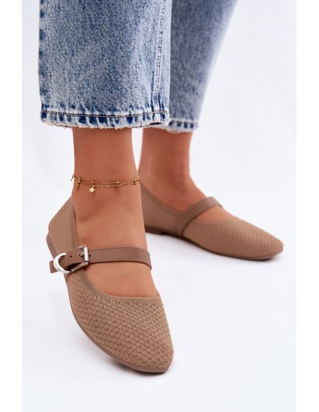 Material Ballerinas with Strap and Buckle Khaki Jelisa