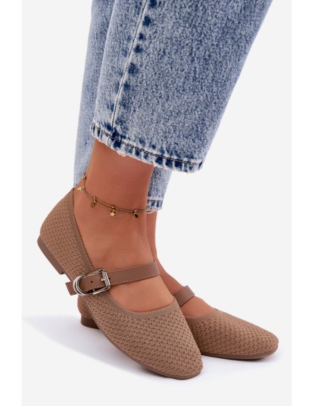 Material Ballerinas with Strap and Buckle Khaki Jelisa