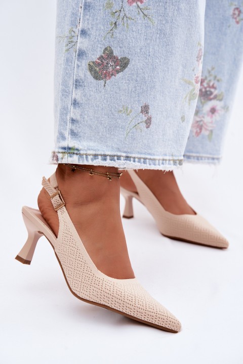 Beige Fabric Heeled Sandals Delessa