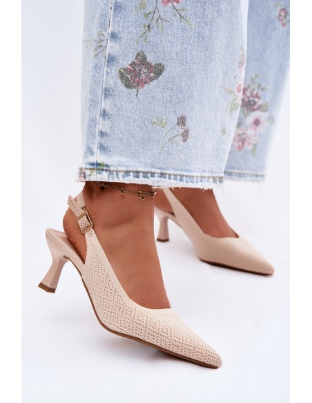 Beige Fabric Heeled Sandals Delessa