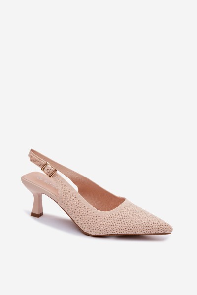 Beige Fabric Heeled Sandals Delessa 2