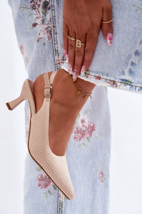 Beige Fabric Heeled Sandals Delessa