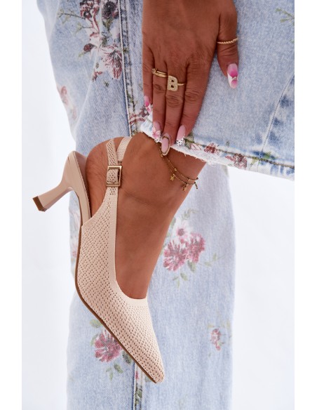 Beige Fabric Heeled Sandals Delessa