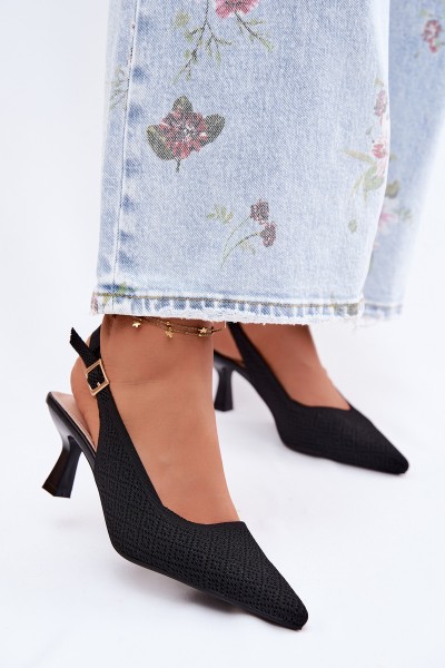 Delessa Black Fabric Heeled Sandals