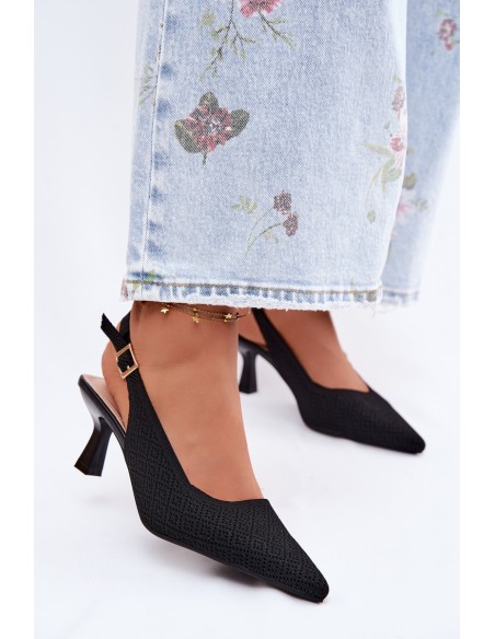 Delessa Black Fabric Heeled Sandals