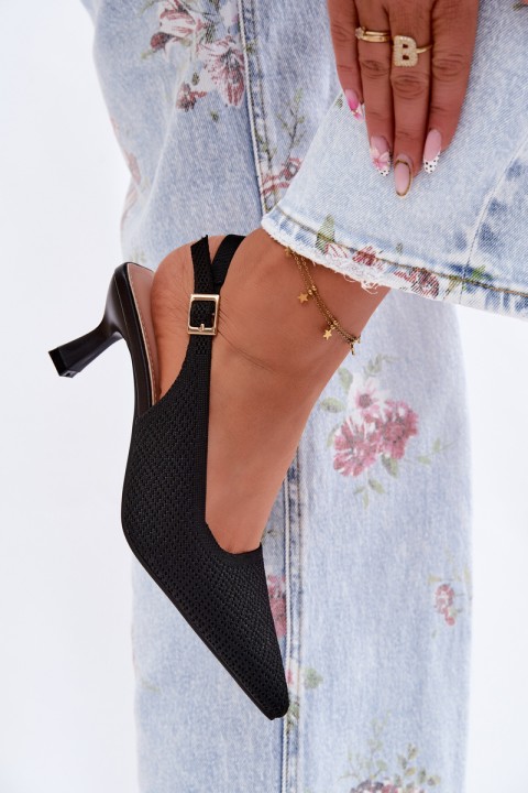Delessa Black Fabric Heeled Sandals