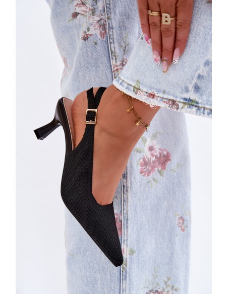 Delessa Black Fabric Heeled Sandals