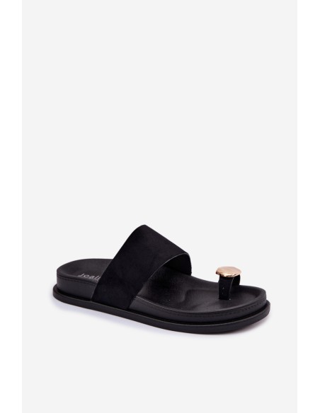 Women's Black Slippers With Gold Detail Felinae